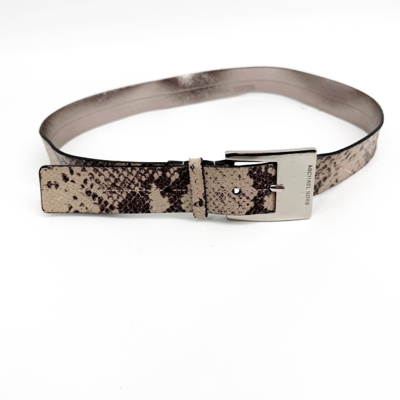 Michael Kors Metallic Animal Print Leather Belt with Silver Buckle, Size Large - Picture 3 of 11
